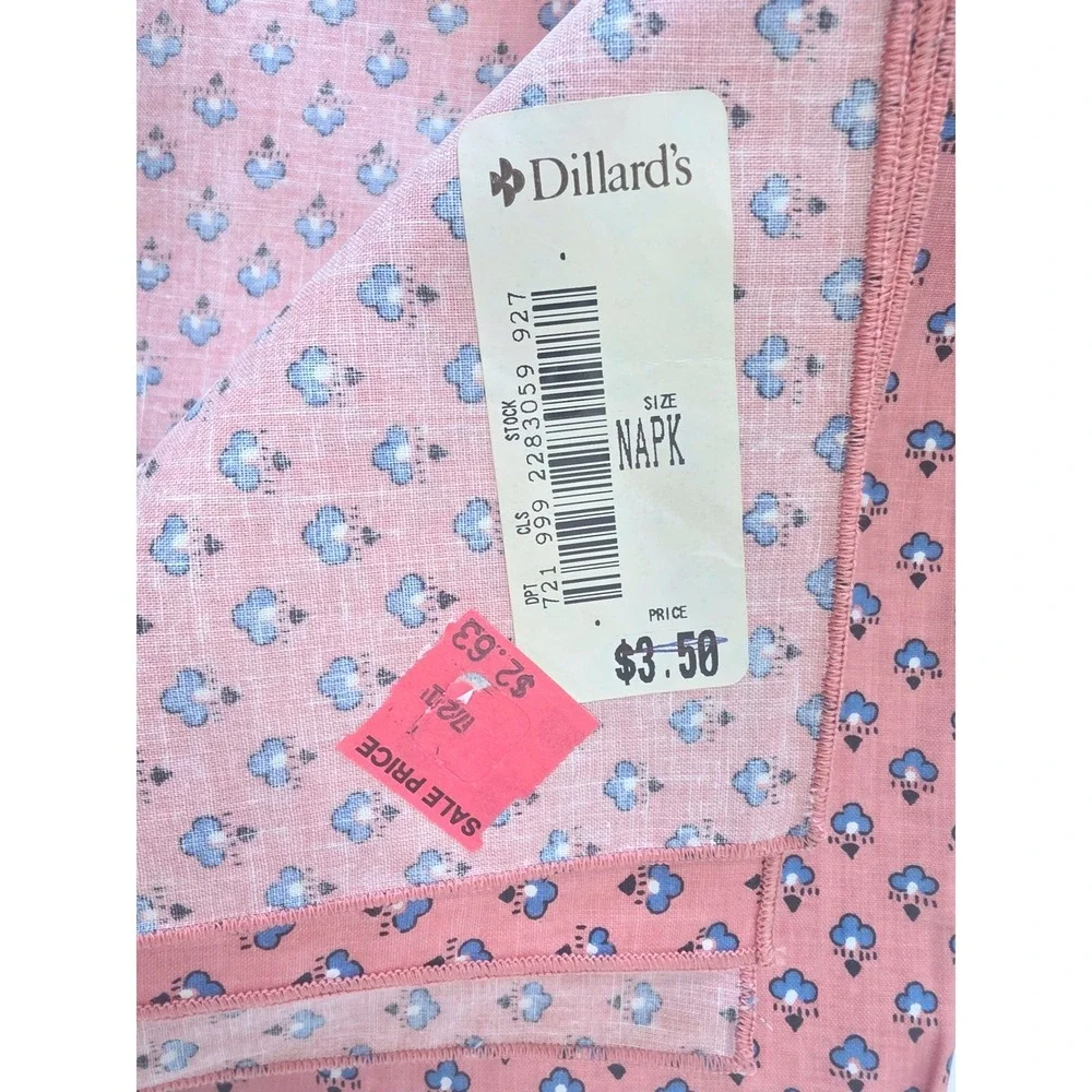 VTG 80s Audrey Dallas Pink & Blue Floral Cotton Napkins  Set of 13 - NWT NOS